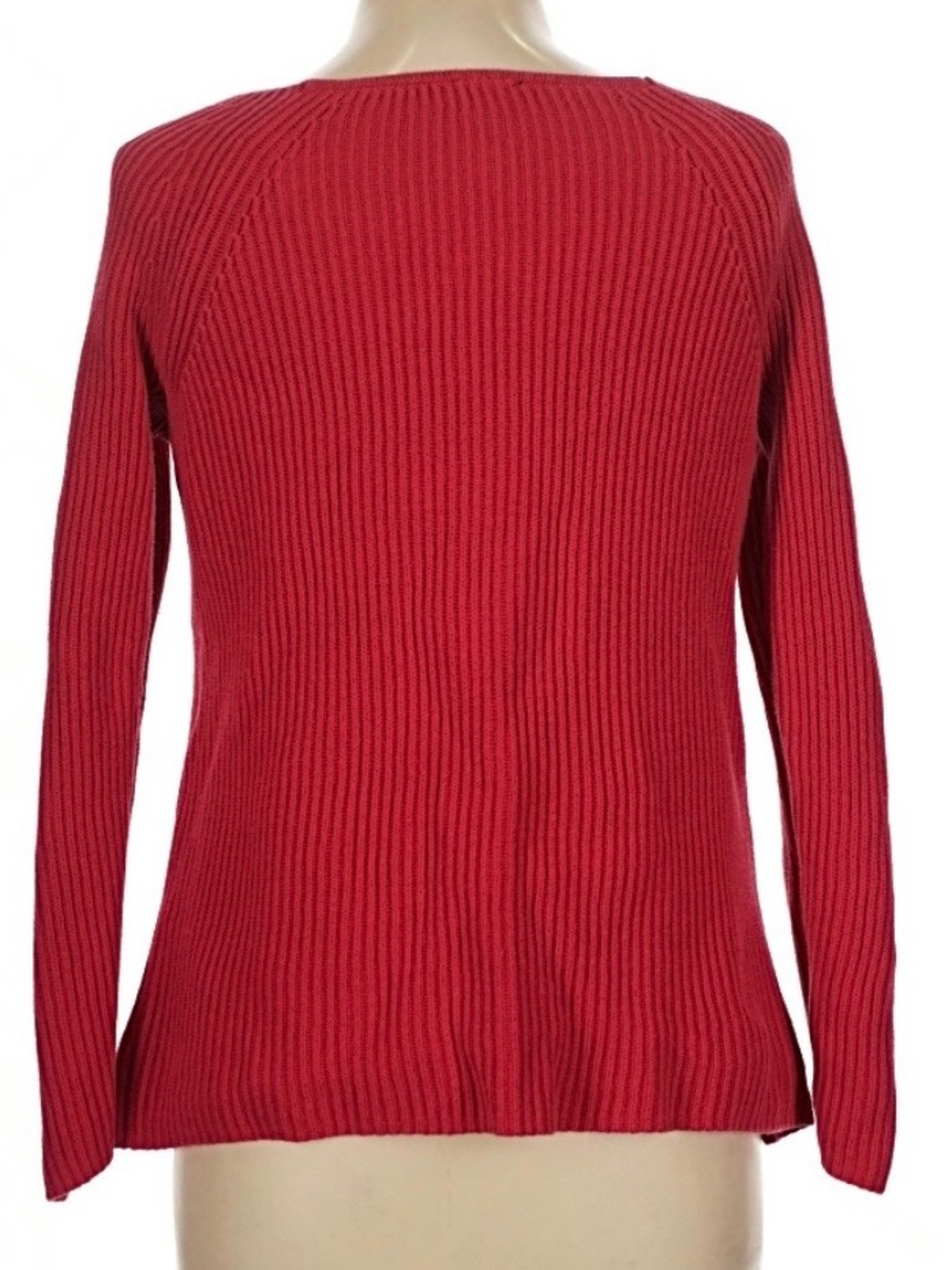 Talbots Red Ribbed Scoop-Neck Sweater Button Details - Picture 2 of 4